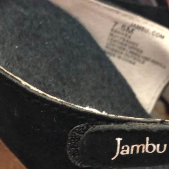 Jambu Sahara Peep Toe Black Suede Leather Wooden Heels Sandals‎ US Size 7.5 M - Picture 4 of 6